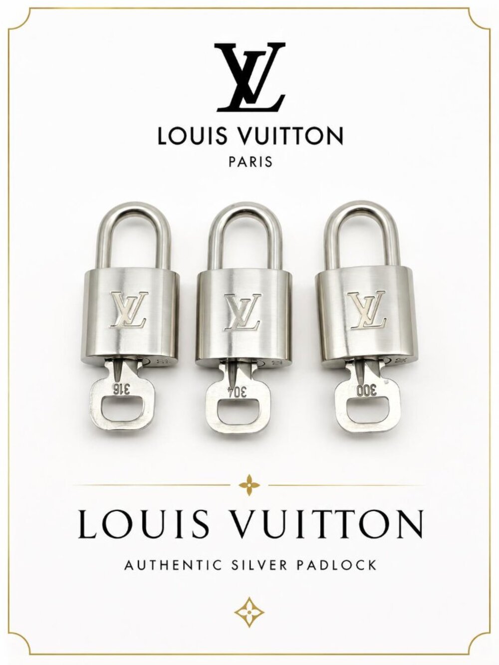 Authentic 1 Louis Vuitton Silver Padlock Lock & 1 Key LV Bag Luggage Accessory